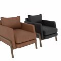 Modern Brown Leather Accent Chair With Wooden Frame Armrests And Comfortable Seat