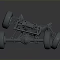 Car Chassis 3D Model with Frame Suspension System and Wheels
