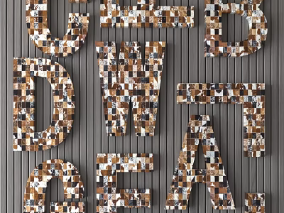 Decorative Background Wall With Collage Style Letters And Mosaic Design Elements 3d model