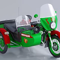 Vintage Ural Motorcycle with Red Sidecar Green Body Black Seat Windshield