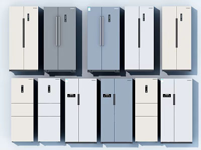 Collection of Modern Refrigerators and Freezers in Various Colors and Styles 3d model