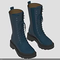 Shiny Blue Knee High Boots With Lace Up Design And Chunky Black Soles