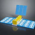 Scale Satellite Model Featuring Blue Solar Panels And Yellow Main Structure On Platform 3d model