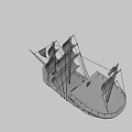 Wooden Pirate Ship With Black Sails Masts And Jolly Roger Flag