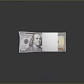 Stack of 100 US Dollar Bills Bound with White Paper Band