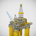 Industrial Plant Offshore Drilling Platform Featuring Yellow Pillars Drilling Tower and Blue Crane