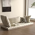 Minimalist Floor Sofa With Light Cushions Abstract Painting And Green Plant By Window