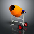 Orange Industrial Cement Mixer with Metal Frame and Red Wheels