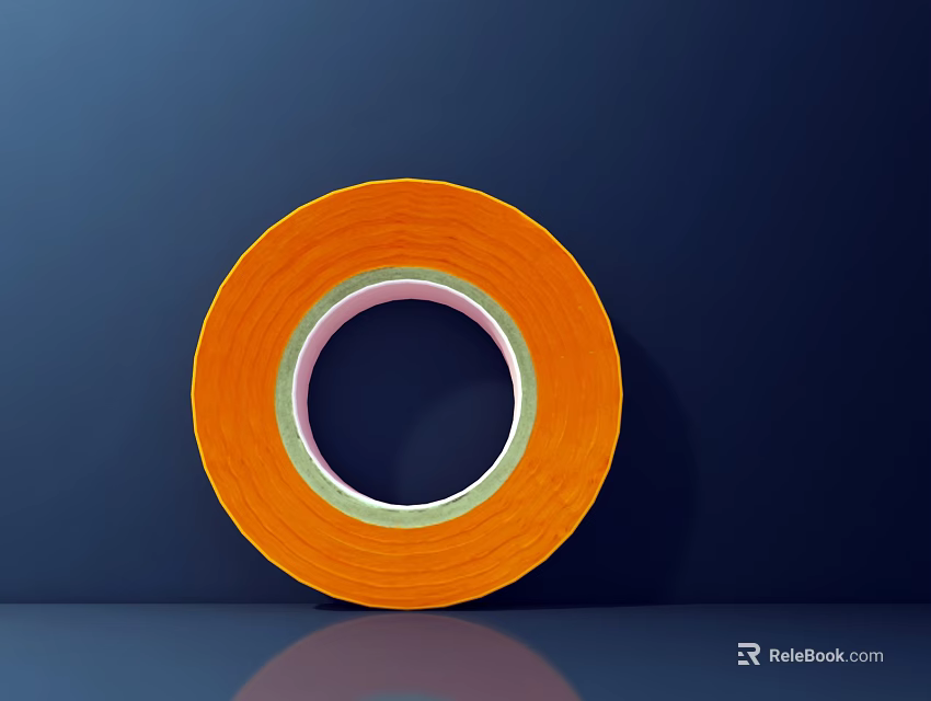 Orange Colored Adhesive Tape Roll With Multi Colored Layers On Dark Blue Surface 3d model 