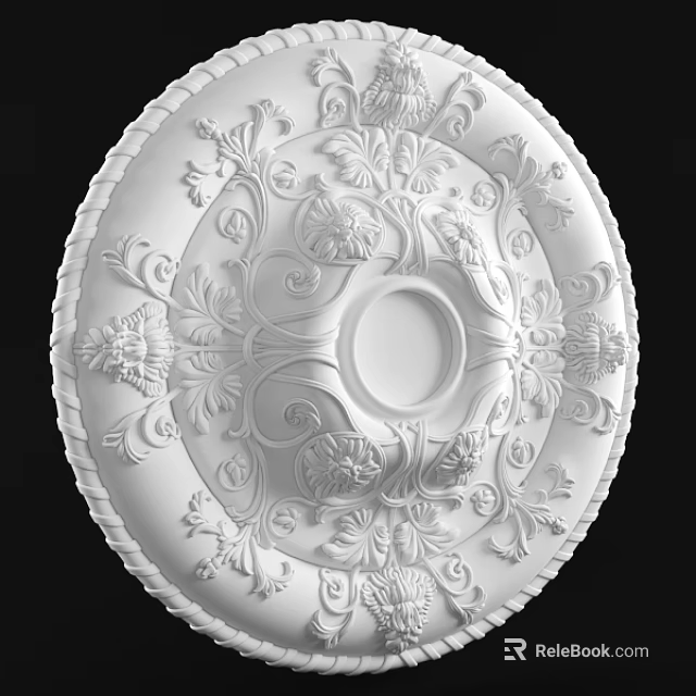 White Classical Ceiling Rose With Intricate Carved Floral Patterns For Interior Decorative Design 3d model 