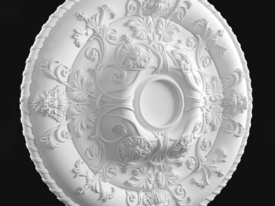 White Classical Ceiling Rose With Intricate Carved Floral Patterns For Interior Decorative Design 3d model