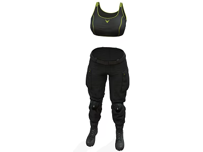 Black Tactical Clothes With Vest Cargo Pants Yellow Accents Knee Pads And Boots 3d model