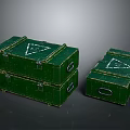 Set Of Green Storage Boxes With Triangle Logo For Home Utility Use
