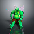 Green Chubby Fairy Character With Pink Wings Magic Wand And Colorful Sparkles Sitting