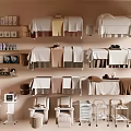 Modern Beauty Salon Equipment With Treatment Beds Trolleys Shelves And Skincare Products