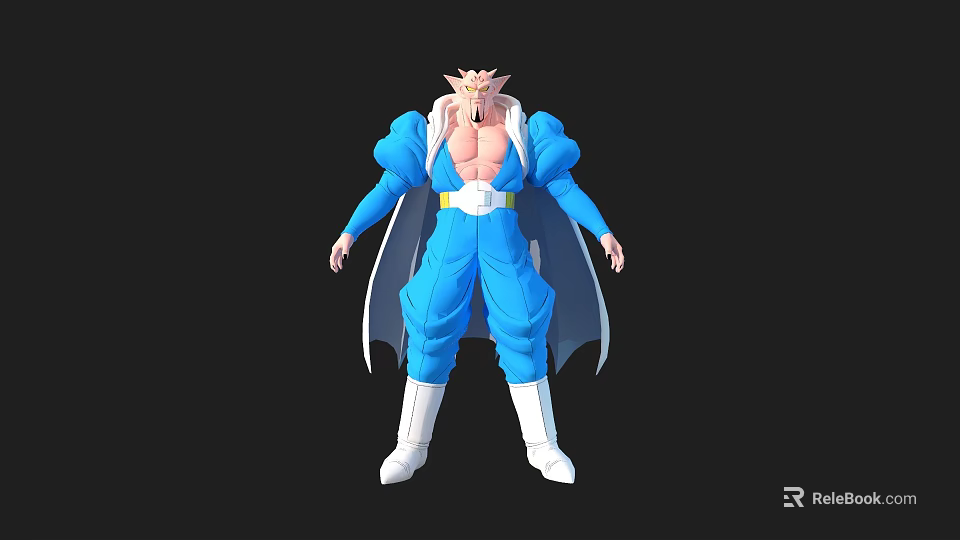 3D Muscular Fantasy Warrior Character With Pink Hair Blue Outfit White Belt Boots And Cape 3d model 