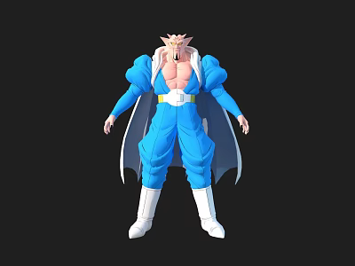 3D Muscular Fantasy Warrior Character With Pink Hair Blue Outfit White Belt Boots And Cape 3d model