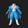 3D Muscular Fantasy Warrior Character With Pink Hair Blue Outfit White Belt Boots And Cape