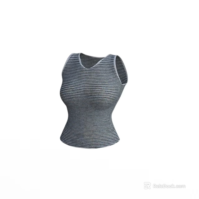 Gray Striped Sleeveless Tank Top With Fitted Knitted Design For Women 3d model 