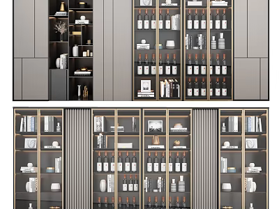 Modern Wine Cabinet With Multiple Shelves For Wine Bottles And Glassware 3d model