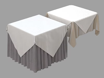 Two Tables With White Tablecloths And Gray Draped Skirt Details 3d model