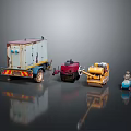 Construction Equipment Collection Featuring Trailer Generator Red Compressor Yellow Roller And Blue Cylinder