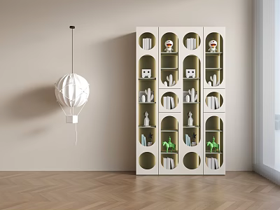 Modern White Wooden Bookcase With Various Compartments Holding Books And Decorative Items 3d model
