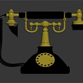 Vintage Retro Telephone with Gold Accents and Black Body Classic Electronic Appliance