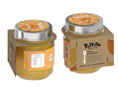 Pulmila Fruit Jam In Glass Jars With Silver Lids And Natural Labels 3d model