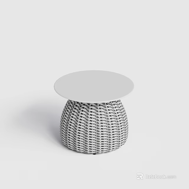 Modern White Round Top Coffee Table With Black And White Woven Base 3d model