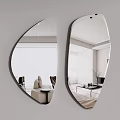 Various Shaped Wall Mounted Mirrors Reflecting Modern Living Room Interior With Furniture And Plants