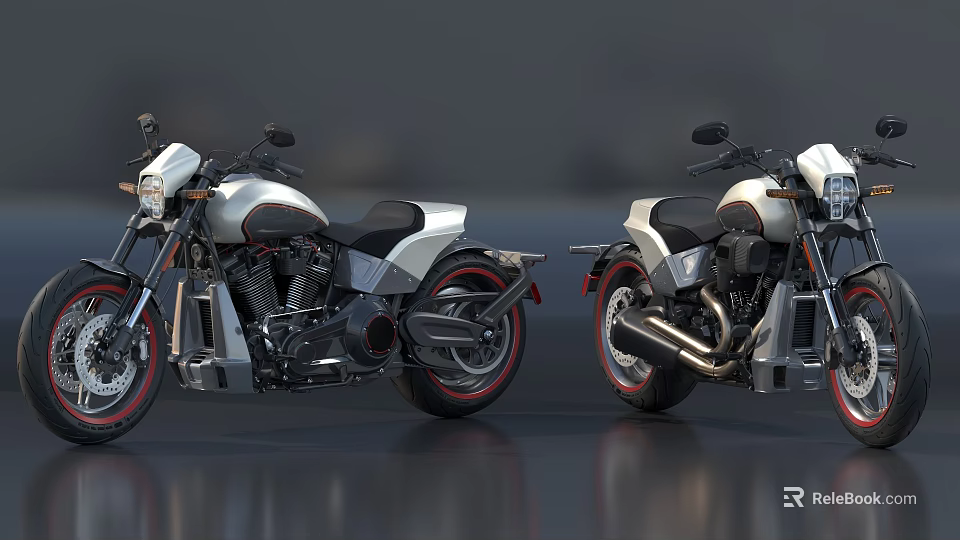 Classic White And Black Motorcycles With Red Rimmed Wheels And Leather Seats 3d model 
