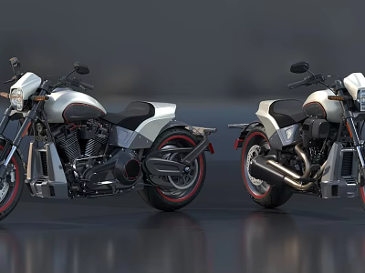 Classic White And Black Motorcycles With Red Rimmed Wheels And Leather Seats 3d model