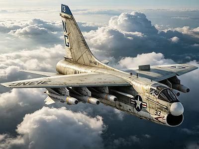 Fighter Jet Flying High Above Clouds With Military Insignia And Number 33 3d model