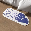 Cute White and Blue Cartoon Bear Pattern Oval Shaped Rug for Living Room Floor Decor