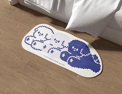 Cute White and Blue Cartoon Bear Pattern Oval Shaped Rug for Living Room Floor Decor 3d model