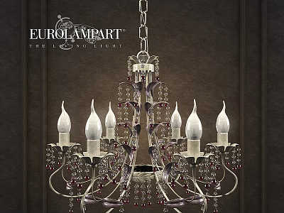 EUROLAMPART Elegant Classic Chandelier With Candle Shaped Bulbs And Crystal Accents 3d model