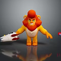 Angry Cartoon Lion With Red Mane Holding White Rocket Launcher And Colorful Ball