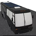 Black Motorhome With Solar Panels On Roof Blue Accents And Beige Seats Interior