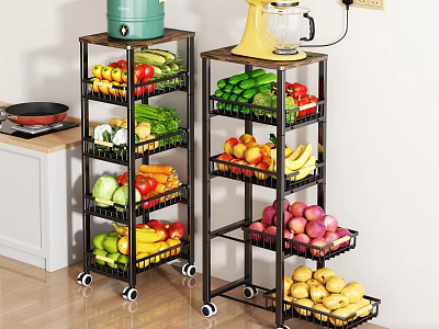 Multi Tiered Kitchen Storage Rack With Wheels For Fruits Vegetables And Appliances 3d model