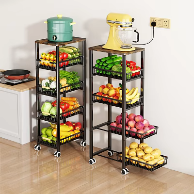 Multi Tiered Kitchen Storage Rack With Wheels For Fruits Vegetables And Appliances 3d model