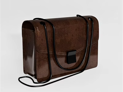 Stylish Brown Leather Bag With Black Shoulder Strap And Square Buckle Design 3d model