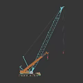 Turquoise and Yellow Crawler Crane with Extended Boom Hook and Reflection 3d model