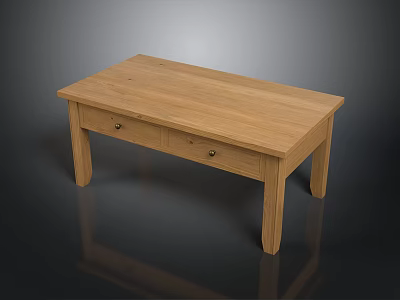 Simple Design Wooden Coffee Table With Rectangular Top Two Drawers And Sturdy Legs 3d model