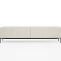 Modern TV Stand With Light Beige Finish Four Doors And Black Metal Legs