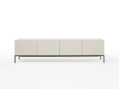 Modern TV Stand With Light Beige Finish Four Doors And Black Metal Legs 3d model