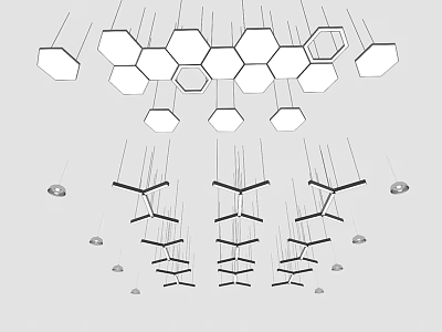 Modern Hexagonal Chandeliers Design With Multiple Hanging Shapes And Cluster Arrangement 3d model