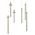 Multiple Modern Brass Cylindrical Pendant Lights Hanging Stylish Decorative Design 3d model