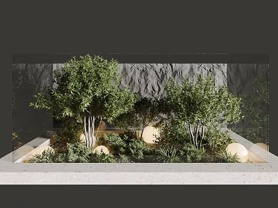 Contemporary Landscape Feature Wall With Lush Green Plants Soft Lighting And Natural Stone Finish 3d model