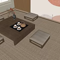 Tatami Tea Table and Chair Pottery Pot Branches Dried Flowers Tea Set Teapot Tea Cup Solid Wood Tea Table and Chair 3d model